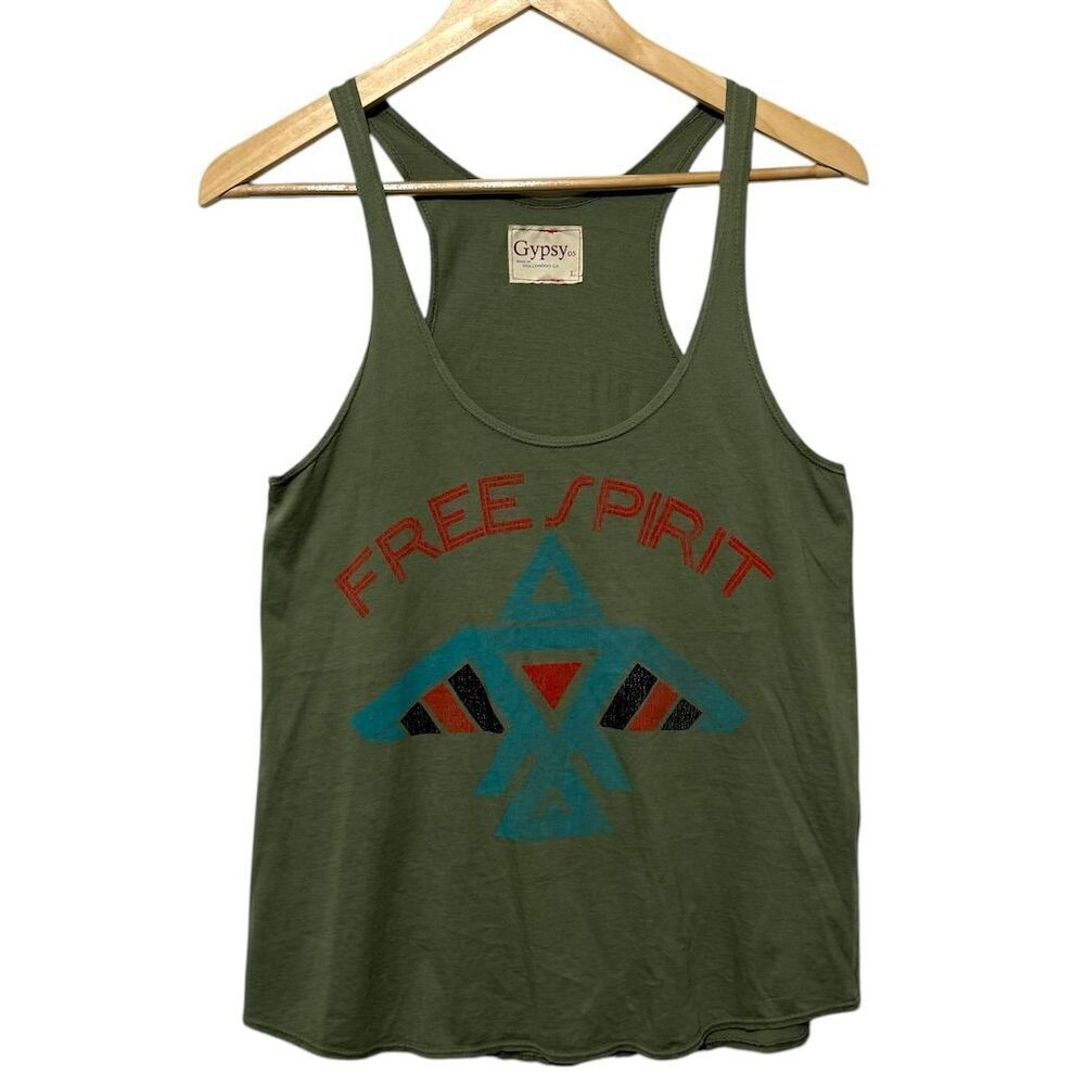 Gypsy 05 Women's Green Free Spirit Tank Top Racer Back Size L Casual Summer